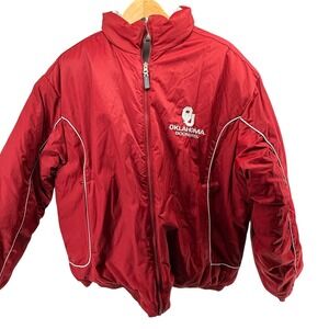 Oklahoma Sooners Red Puffer Jacket Embroidered Logo Full Zip Activewear Men XL